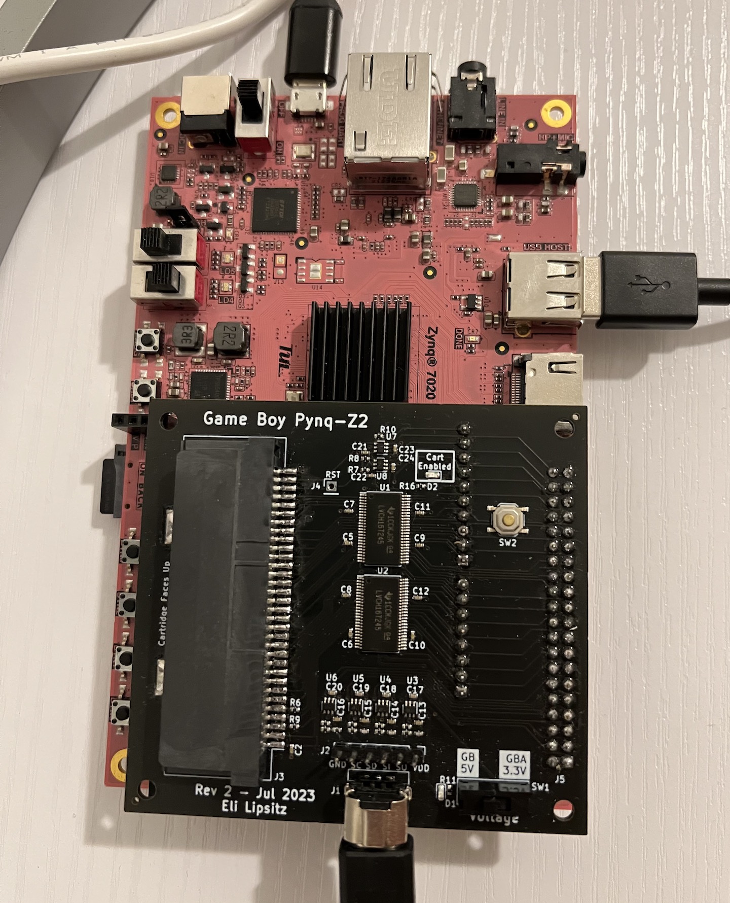 Assembled FPGA board with cartridge adapter
